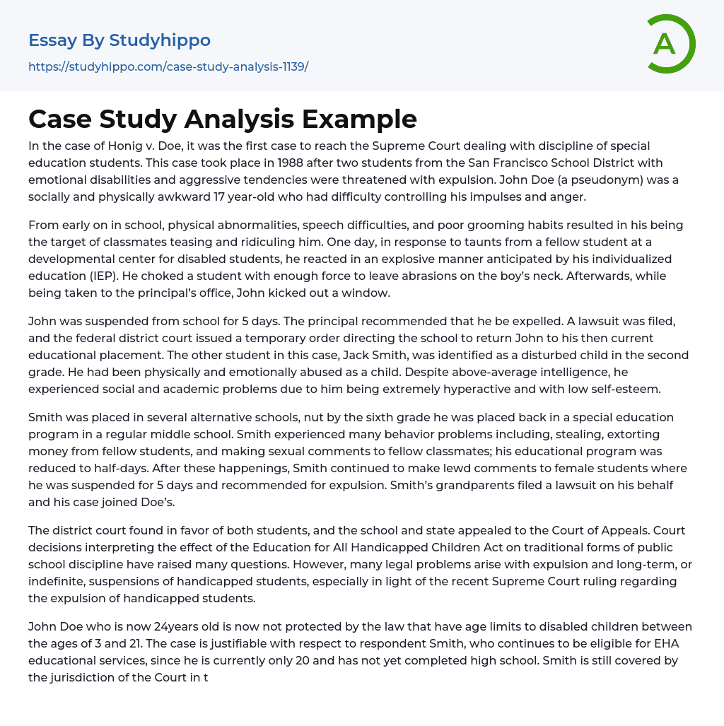 Case Study Analysis Example Essay Example