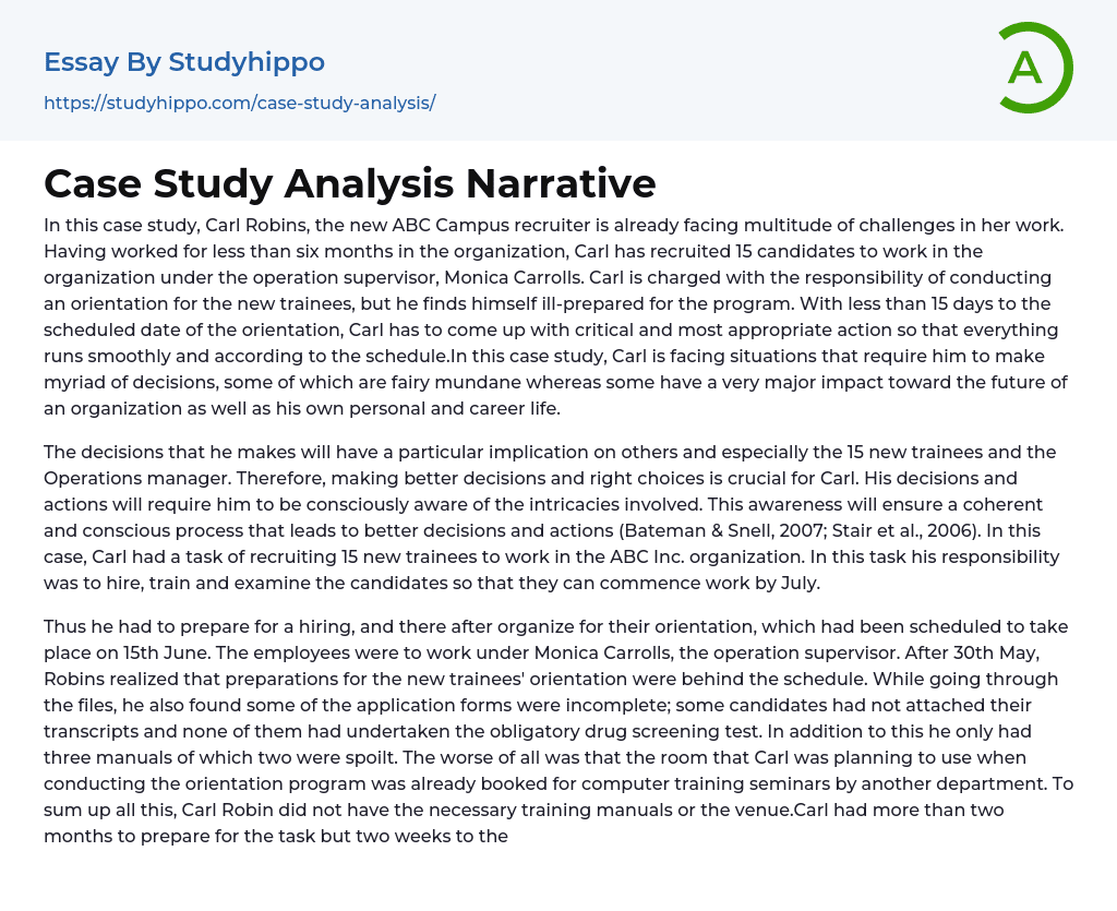 Case Study Analysis Narrative Essay Example