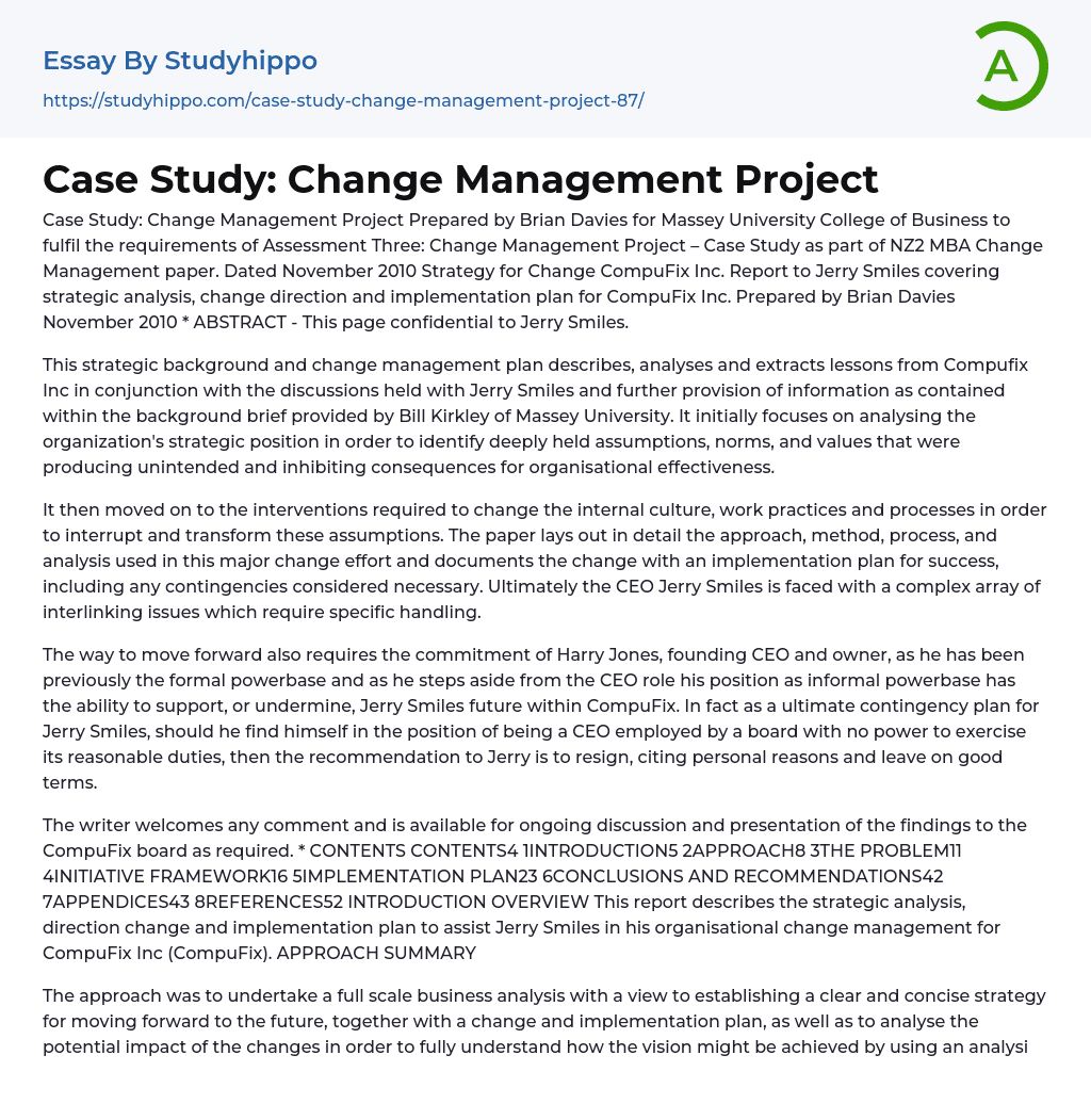 project case study in change management