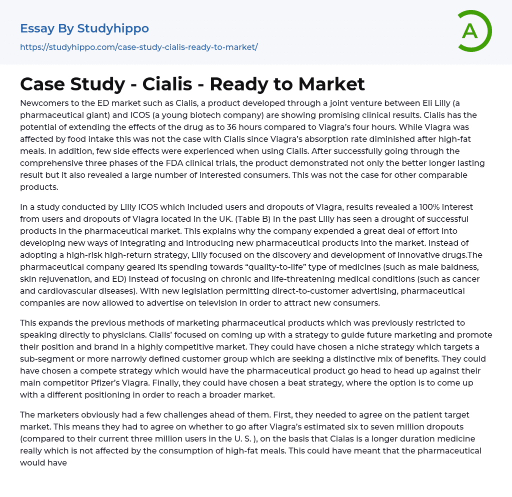 Case Study – Cialis – Ready to Market Essay Example