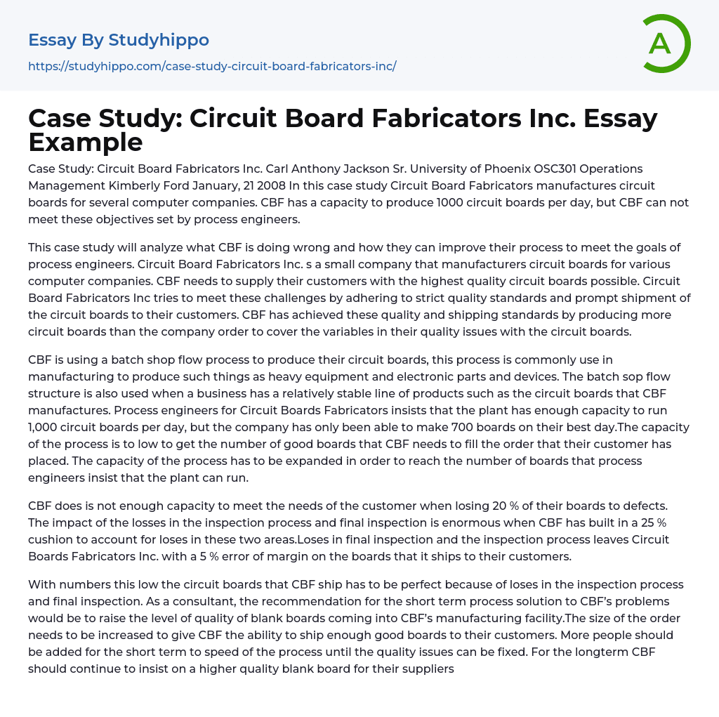 Case Study: Circuit Board Fabricators Inc. Essay Example