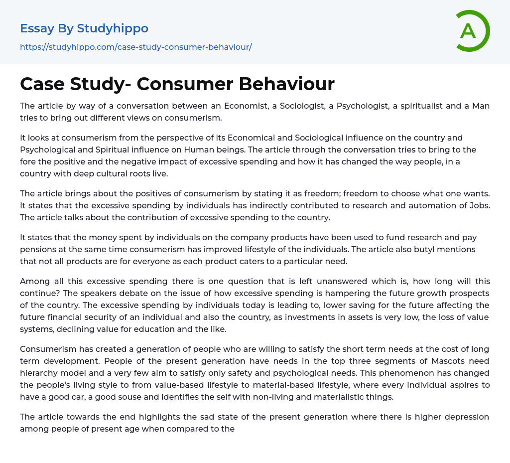 Case Study- Consumer Behaviour Essay Example