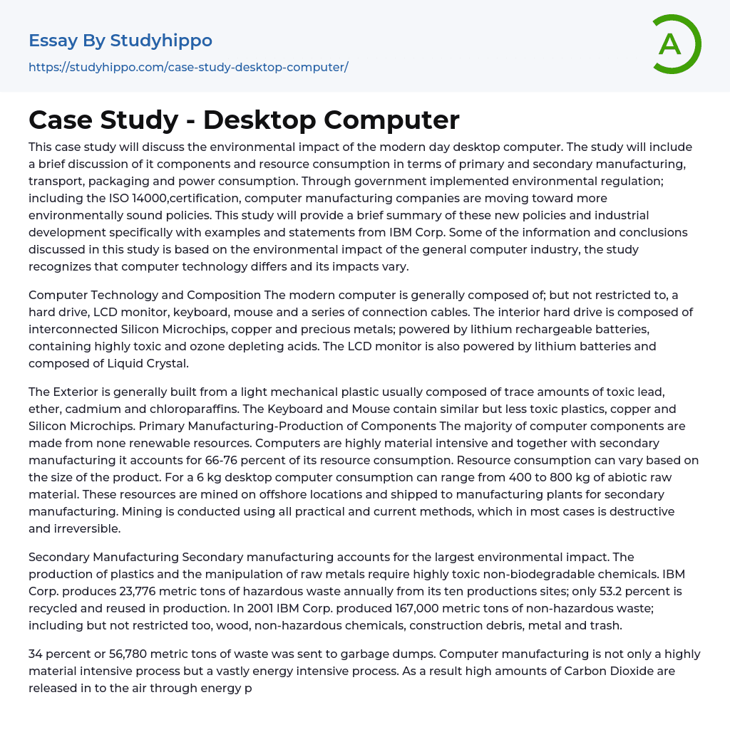 Case Study – Desktop Computer Essay Example