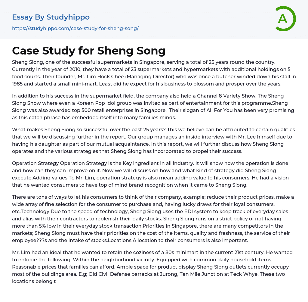 Case Study for Sheng Song Essay Example