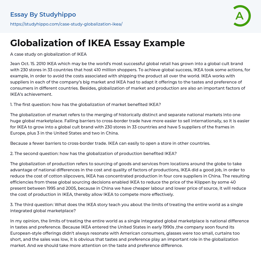 Globalization of IKEA Essay Example