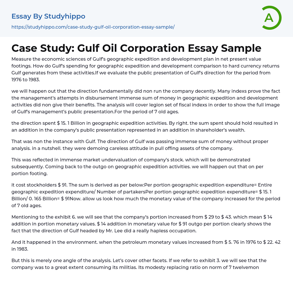 Case Study: Gulf Oil Corporation Essay Sample
