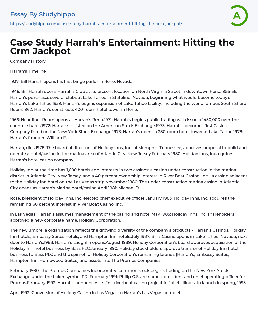 harrah's crm strategy case study solution
