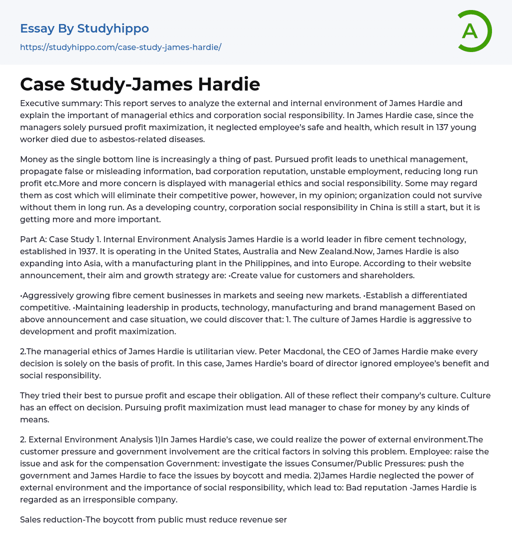 Case Study-James Hardie Essay Example