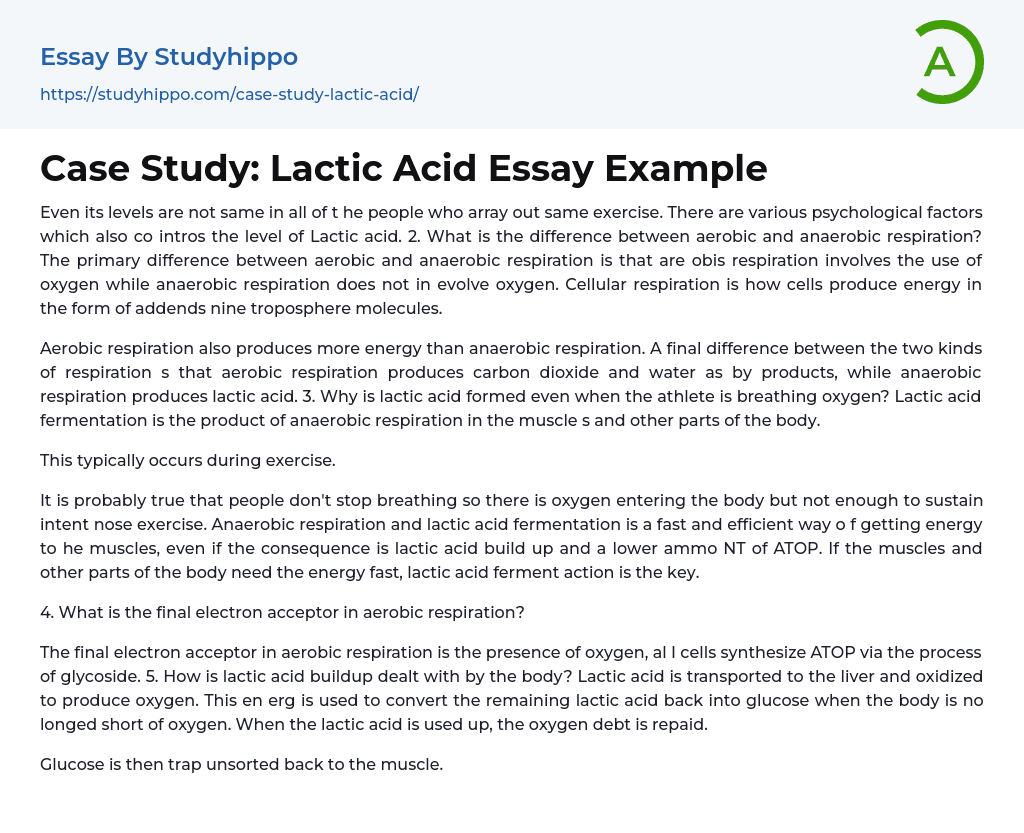 Case Study: Lactic Acid Essay Example