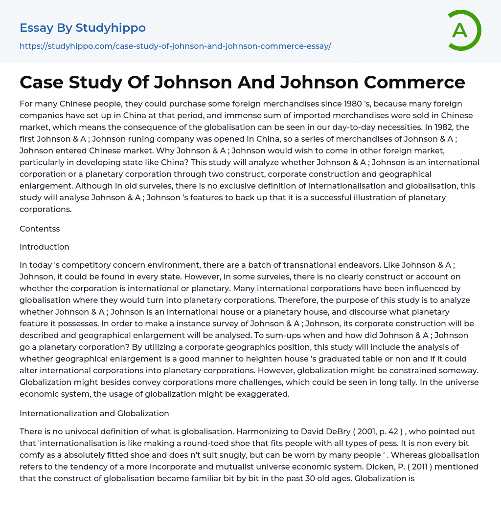 Case Study Of Johnson And Johnson Commerce Essay Example