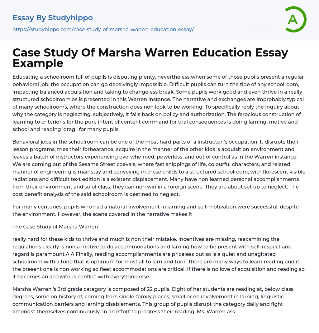 Case Study Of Marsha Warren Education Essay Example