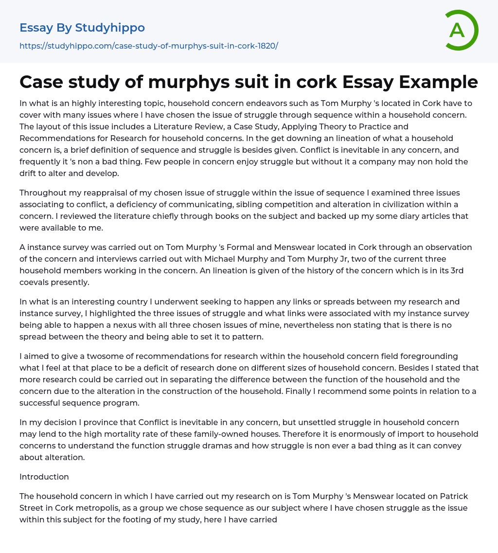 Case study of murphys suit in cork Essay Example