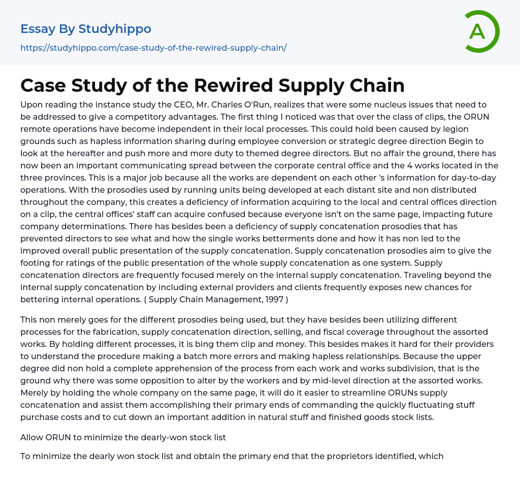 Case Study of the Rewired Supply Chain Essay Example
