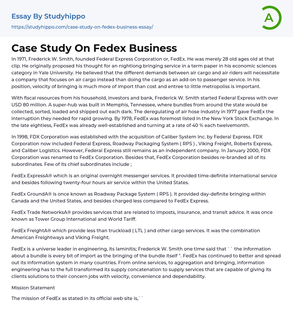 Case Study On Fedex Business Essay Example