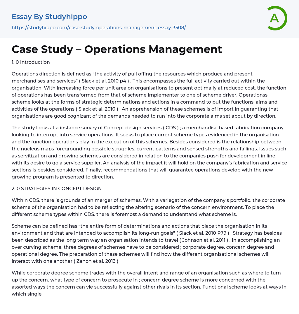Case Study – Operations Management Essay Example