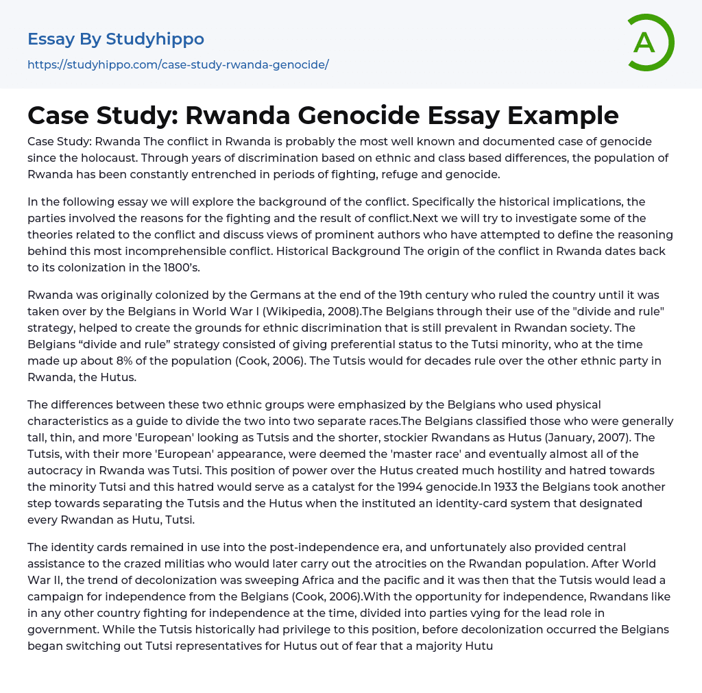 Case Study: Rwanda Genocide Essay Example