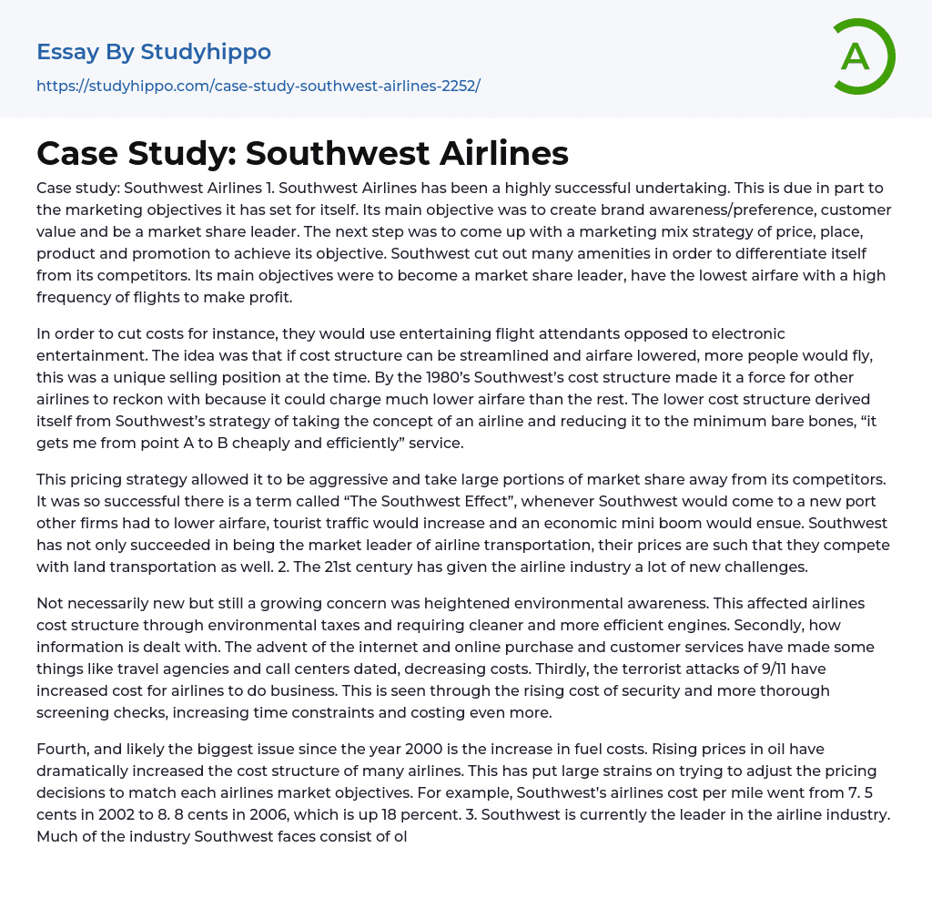 Case Study: Southwest Airlines Essay Example
