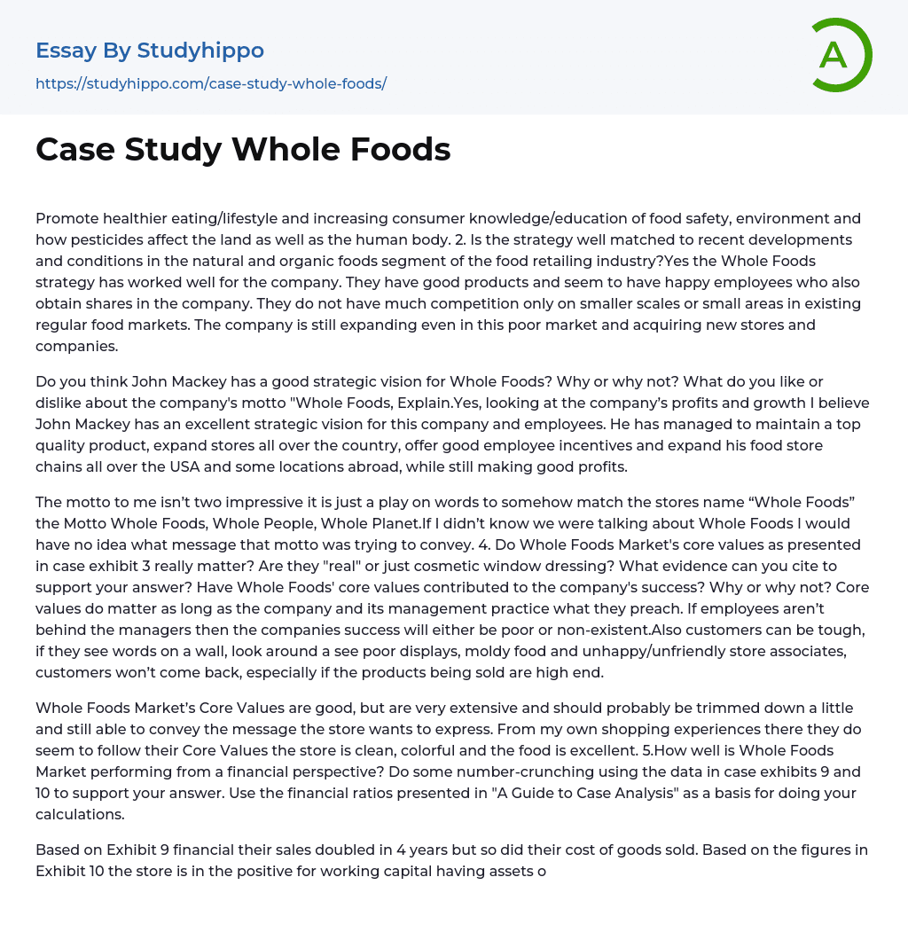 Case Study Whole Foods Essay Example