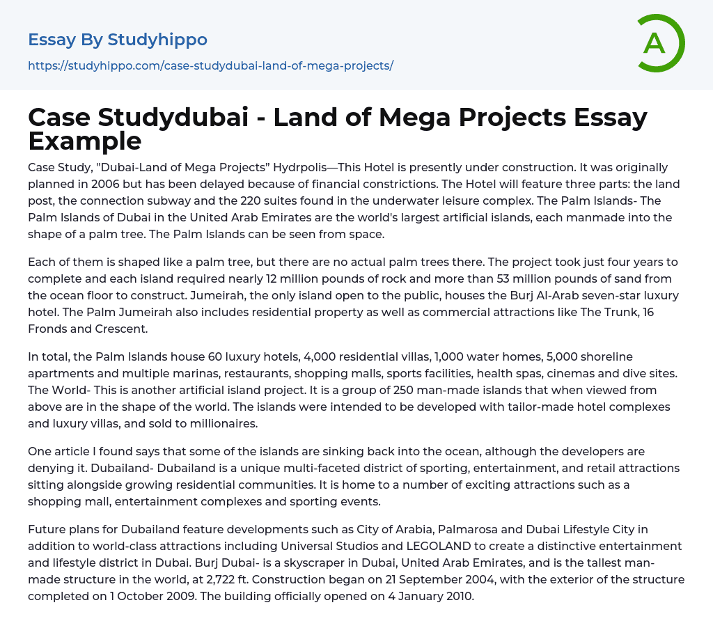 Case Studydubai – Land of Mega Projects Essay Example