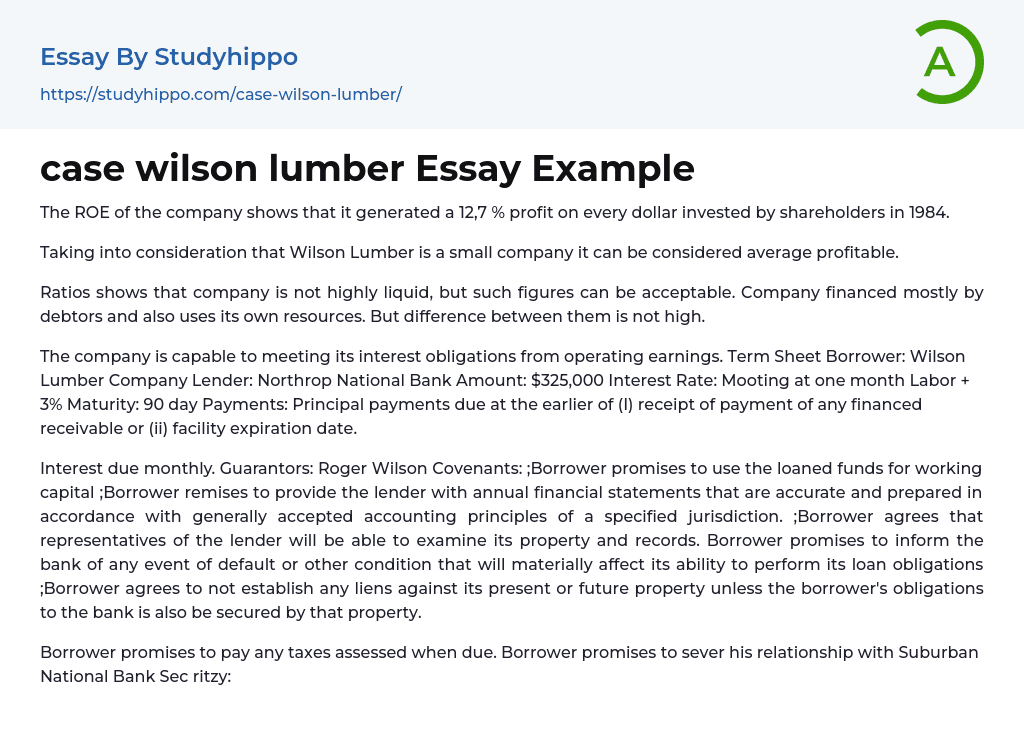 case wilson lumber Essay Example
