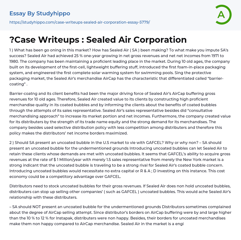 ?Case Writeups : Sealed Air Corporation