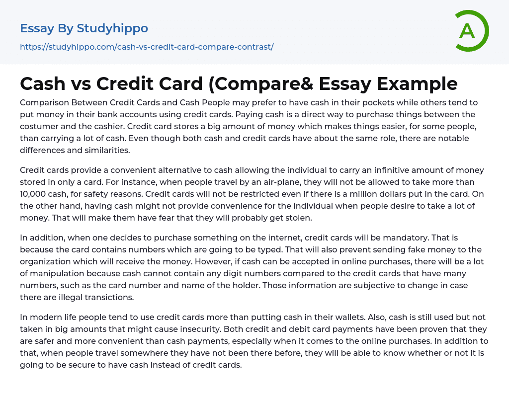 Cash vs Credit Card (Compare&amp Essay Example