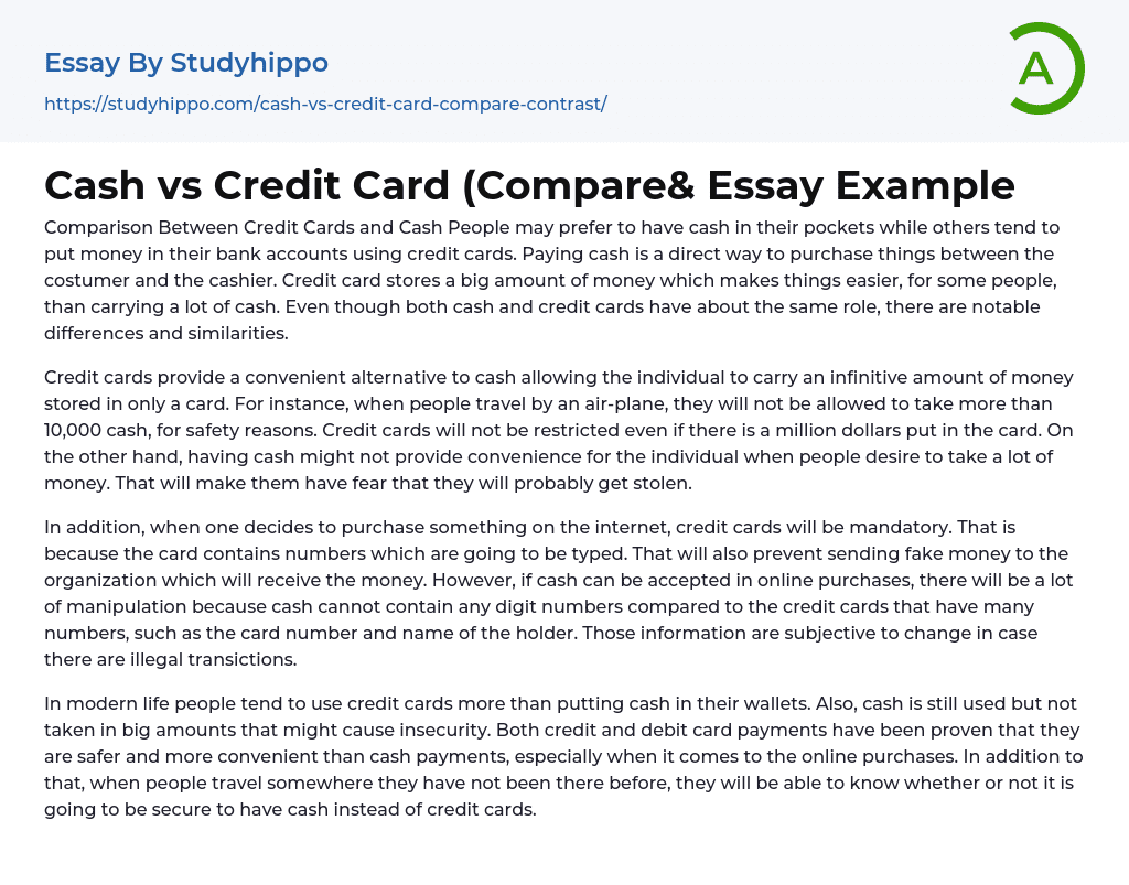 Cash Vs Credit Card Compare Essay Example StudyHippo