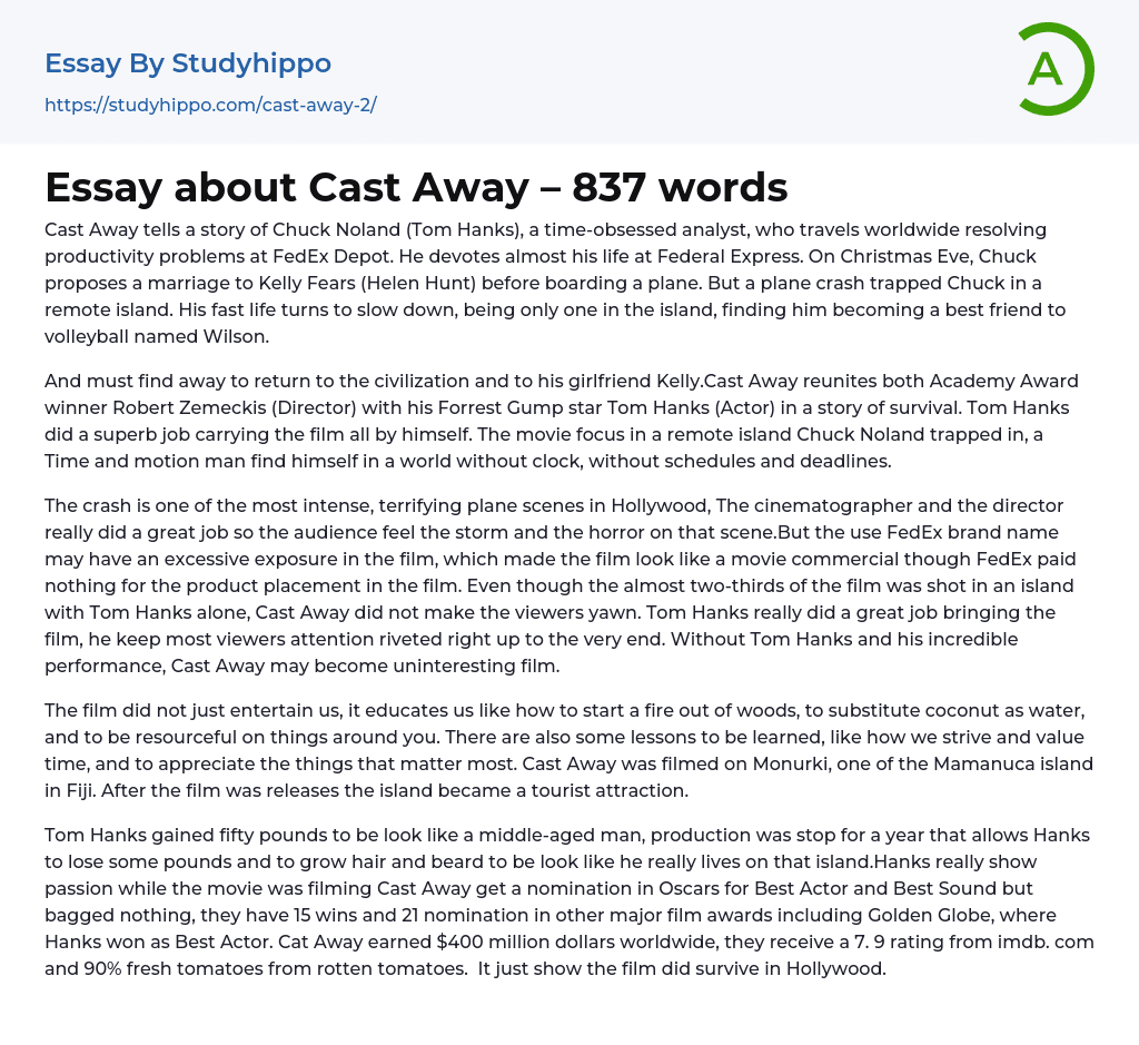 Essay about Cast Away – 837 words