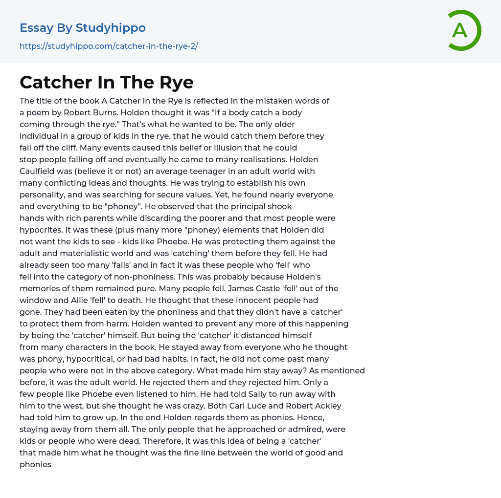 “A Catcher in the Rye” by Robert Burns Essay Example