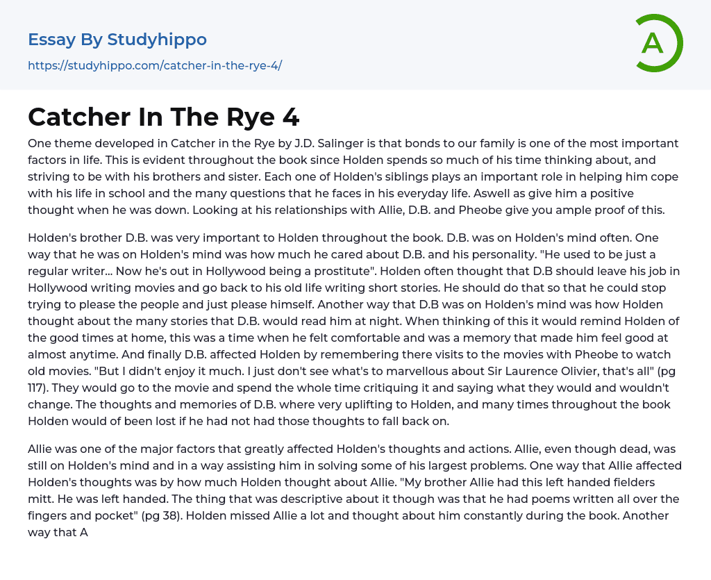 Catcher In The Rye 4 Essay Example