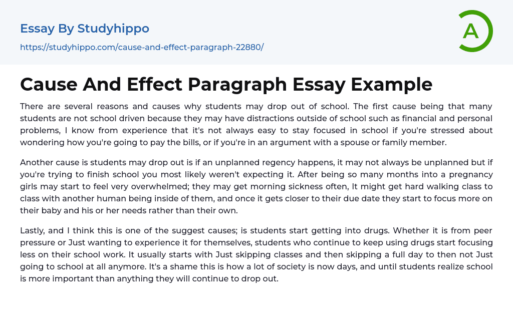 Cause And Effect Paragraph Essay Example