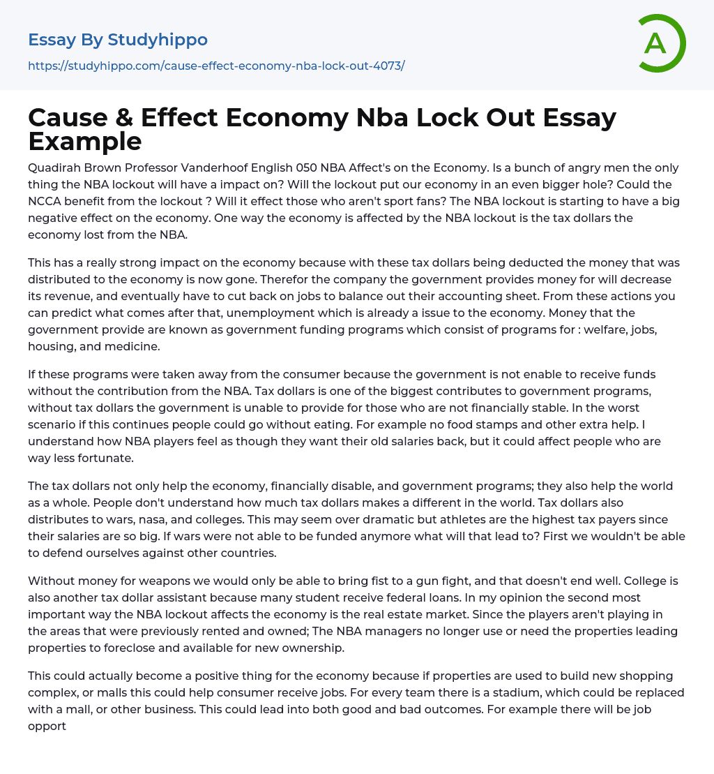 Cause & Effect Economy Nba Lock Out Essay Example