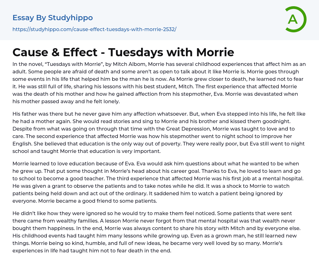 Cause & Effect – Tuesdays with Morrie Essay Example