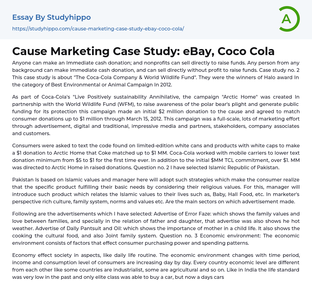 Cause Marketing Case Study: eBay, Coco Cola Essay Example