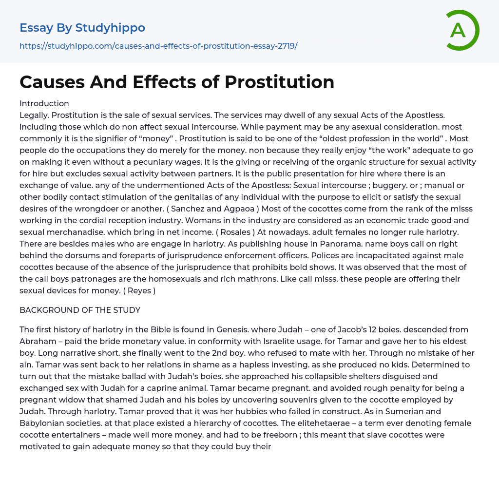 Causes And Effects of Prostitution Essay Example