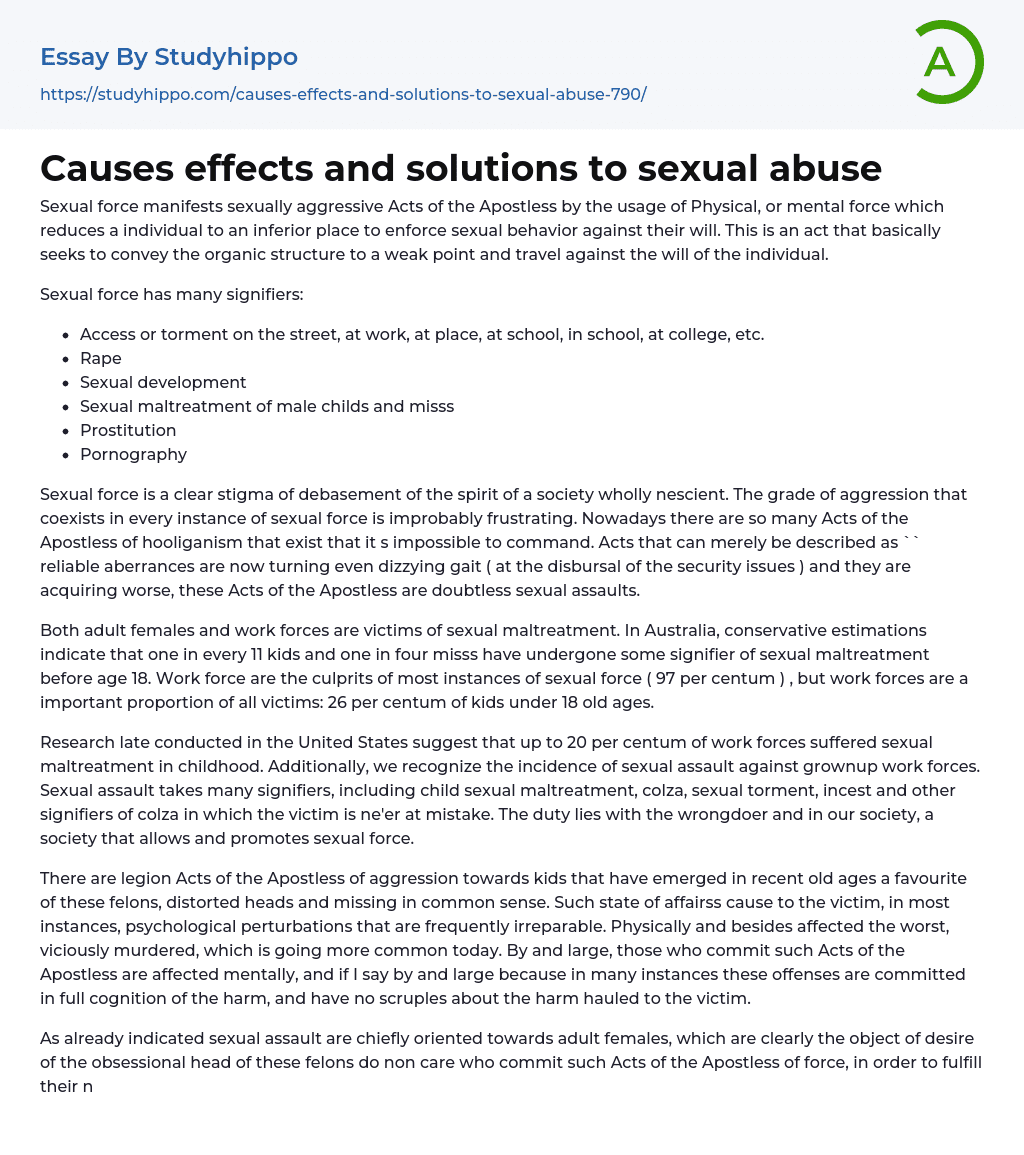 Causes effects and solutions to sexual abuse Essay Example