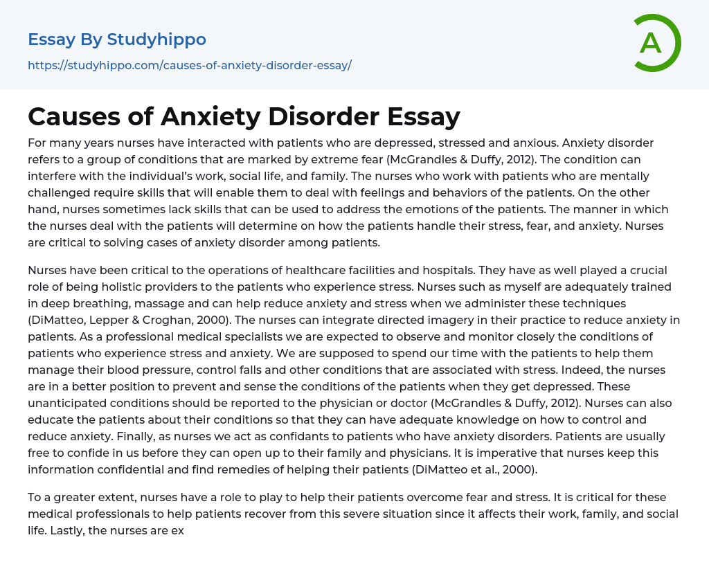 Causes of Anxiety Disorder Essay
