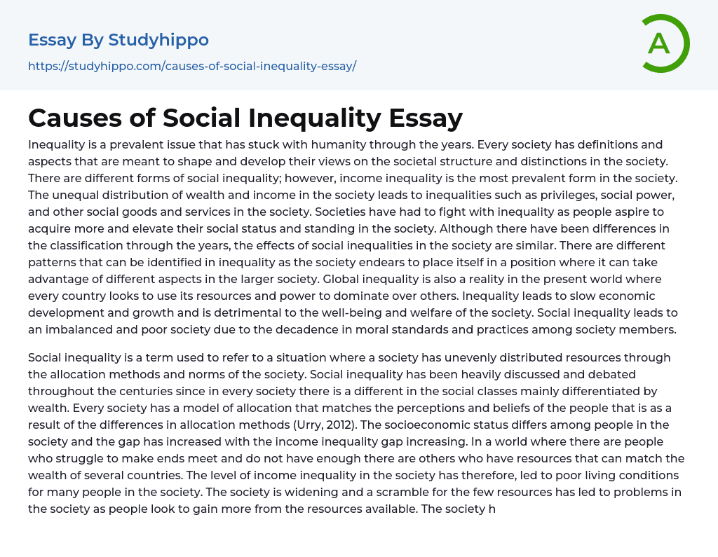 Causes Of Social Inequality Essay StudyHippo