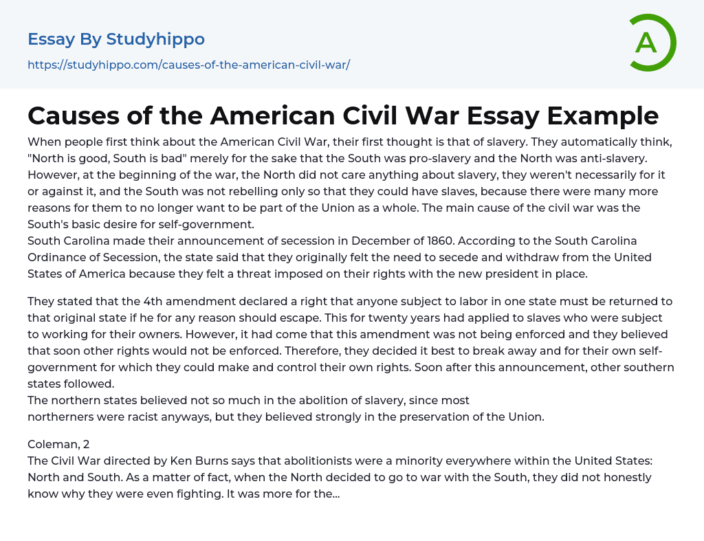 causes of the american civil war essay