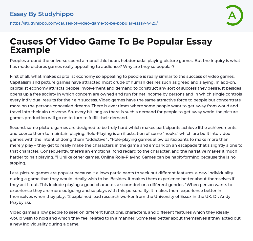 Causes Of Video Game To Be Popular Essay Example