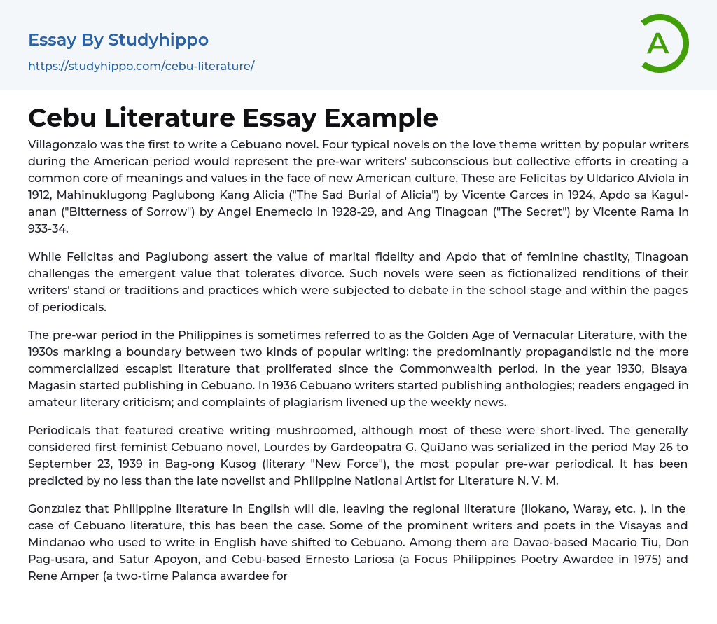 Cebu Literature Essay Example