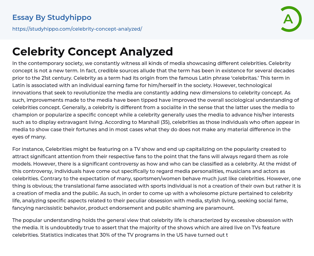 Celebrity Concept Analyzed Essay Example