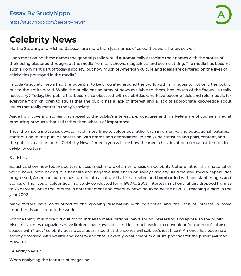 Celebrity News Essay Example