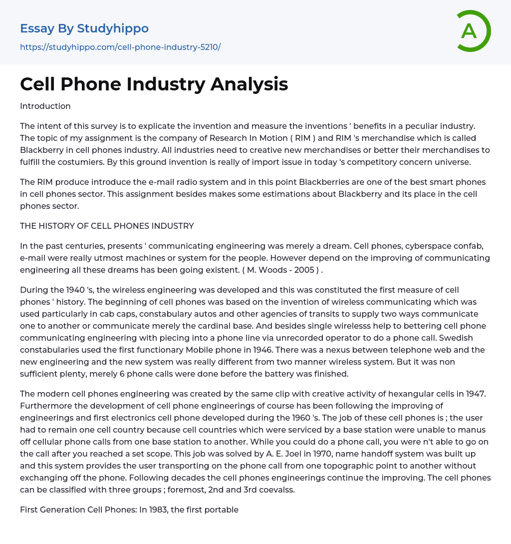 Cell Phone Industry Analysis Essay Example