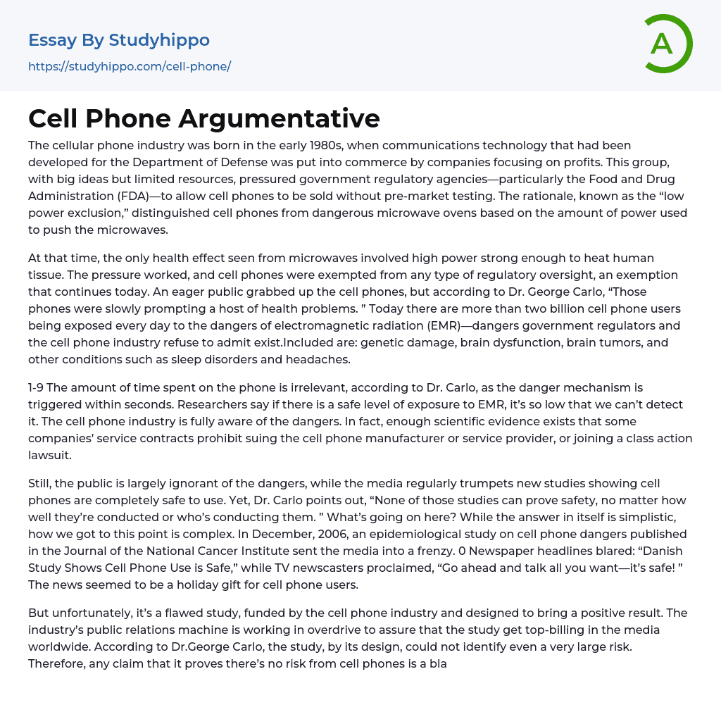 Cell Phone Argumentative Essay Example