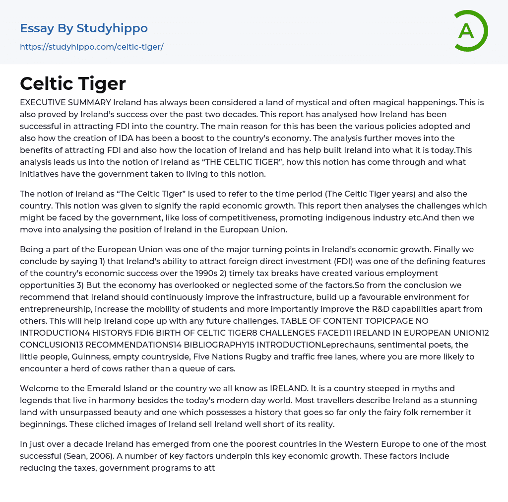 Celtic Tiger Essay Example