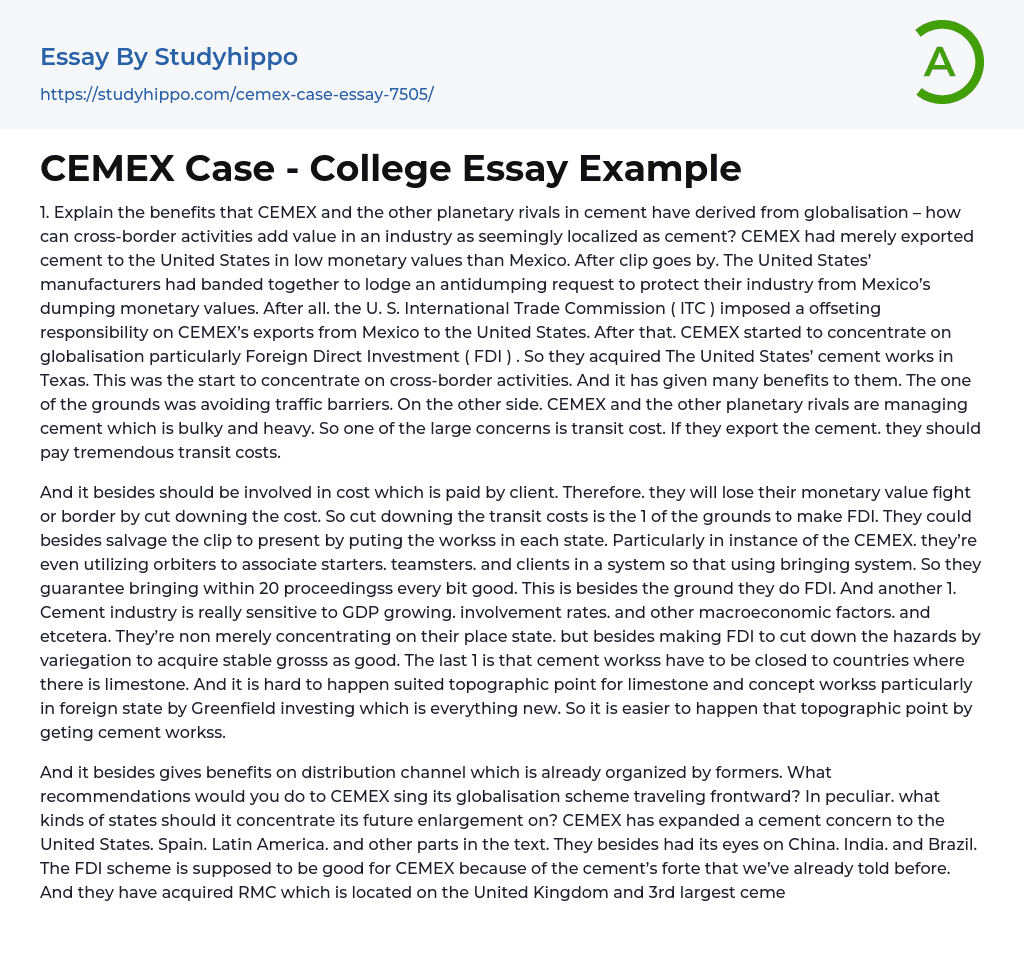 CEMEX Case – College Essay Example