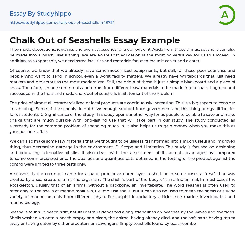 Chalk Out of Seashells Essay Example