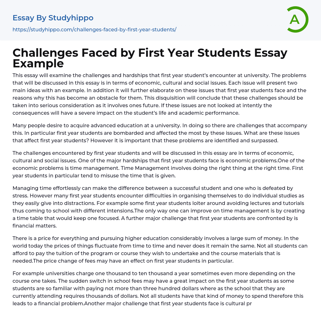 Challenges Faced By First Year Students Essay Example StudyHippo