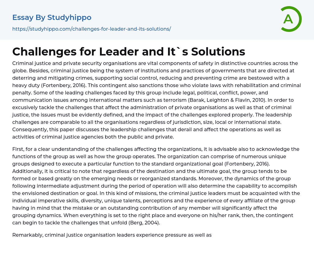 Challenges for Leader and It`s Solutions Essay Example